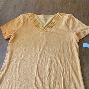 Talbots Yellow Crochet Trim V-Neck T-Shirt